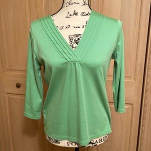 Women's Pima Cotton Tunic, 3/4 Sleeve Ribbed v-neck tunic in light sage